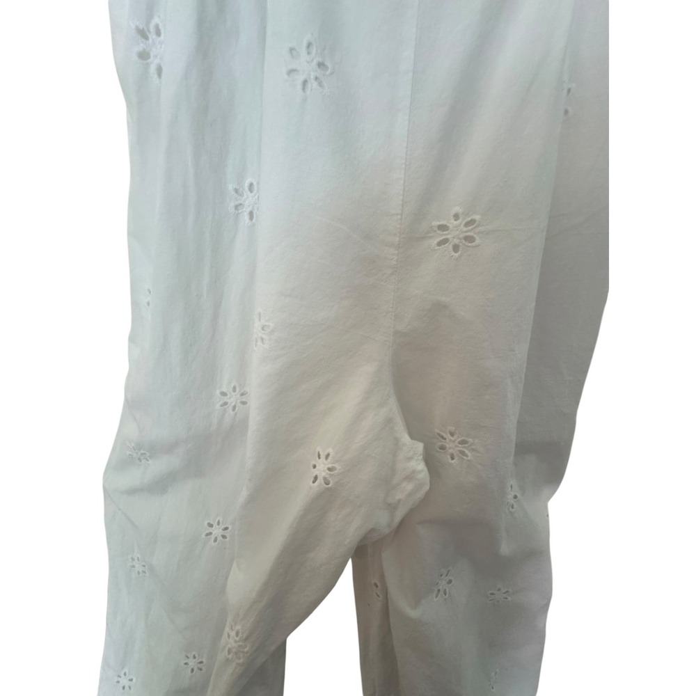 Harper 100% Cotton Strappy Floral Eyelet Design Ruffle Hem Jumpsuit Sz S Relaxed - Picture 3 of 10